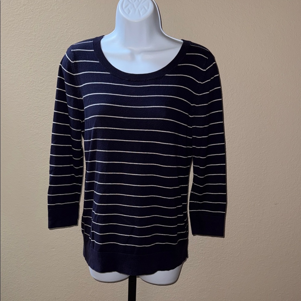 LOFT Navy and White Striped Scoop Neck Cotton Sweater Women’s Size XS